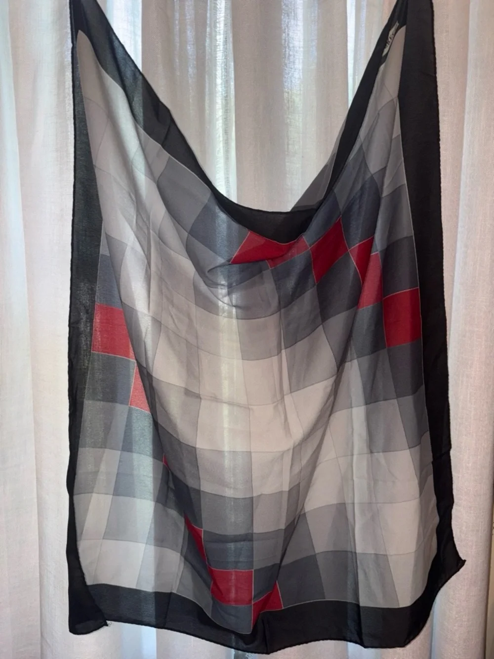 Olga Greco Vintage Geometric Square Silk Scarf Black Gray Red Art Deco Chic